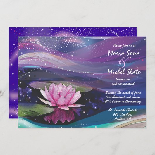 Einladung zur Hochzeitsfeier Blume Pink (Vorne/Hinten)