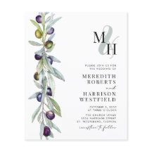 Einladung zur Hochzeitsfeier der Olive Branch Mono