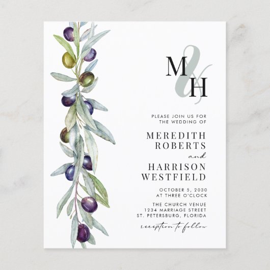 Einladung zur Hochzeitsfeier der Olive Branch Mono (Vorderseite)
