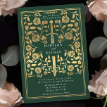 Einladung zur Hochzeitsfeier des Green Royal Medie<br><div class="desc">Set den Ton für deine mittelalterliche Fantasy-Hochzeit mit einem kühnen Einladungs-Design - ein großes Goldschwert umgeben von Blumen vor grünem Hintergrund. Ideal für Paare,  die von einer epischen,  romantischen Feier träumen. Machen Sie Ihre Liebe von Anfang an legendär! HINWEIS: Das Gold in diesem Design ist KEINE echte Folie.</div>