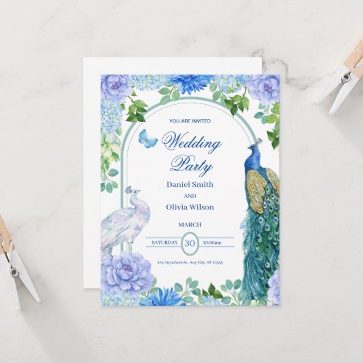 Einladung zur Hochzeitsfeier für die Aquarellfarbe (Vorderseite/Rückseite Beispiel)