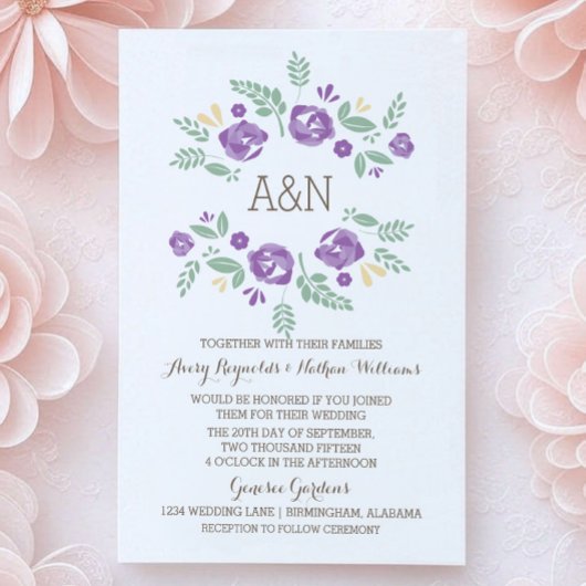 Einladung zur Hochzeitsfeier für lila Länder