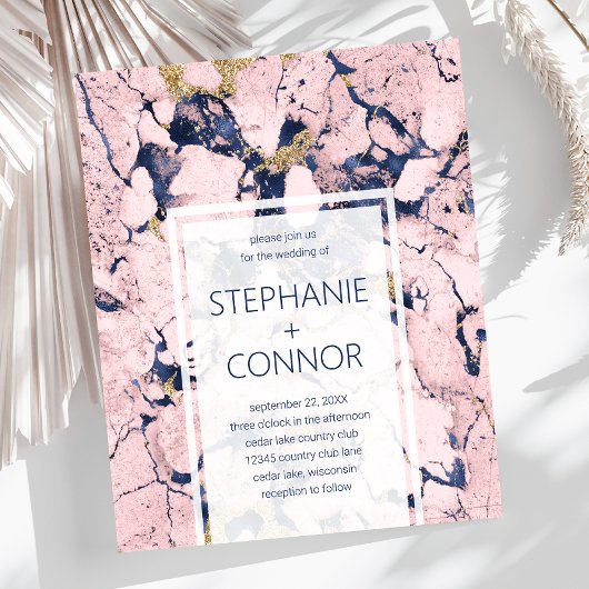 Einladung zur Hochzeitsfeier für Navy Blush Gold