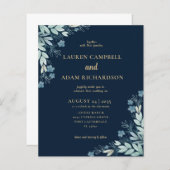 Einladung zur Hochzeitsfeier für Navy & Gold Folia (Vorne/Hinten)