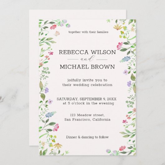 Einladung zur Hochzeitsfeier für Wasserfarben (Vorne/Hinten)