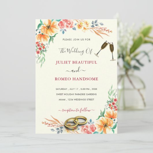 Einladung zur Hochzeitsfeier für Wasserfarben (Stehend Vorderseite)