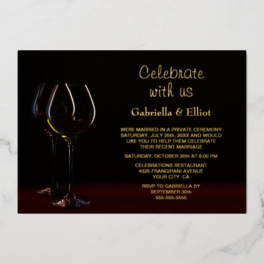 Einladung zur Hochzeitsfeier im Champagner-Glas (Vorderseite)