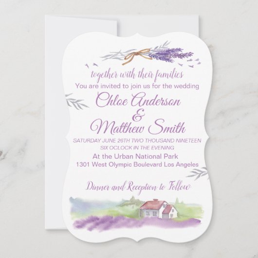 Einladung zur Hochzeitsfeier im Lavendel (Vorderseite)