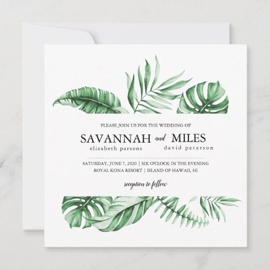 Einladung zur Hochzeitsfeier im tropischen Grünen  (Vorderseite)