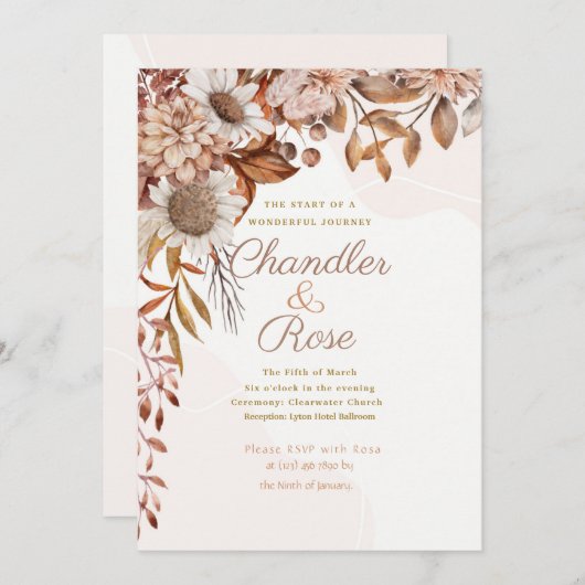 Einladung zur Hochzeitsfeier im Vintagen Fall (Vorne/Hinten)