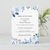 Einladung zur Hochzeitsfeier in blauer Französisch (Stehend Vorderseite)