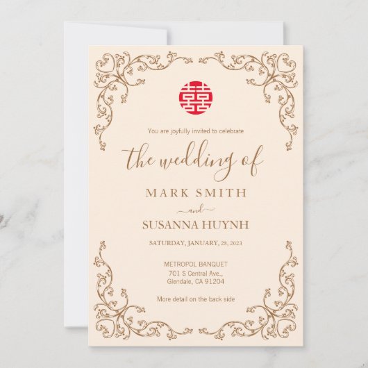 Einladung zur Hochzeitsfeier in chinesischer Vinta (Vorderseite)