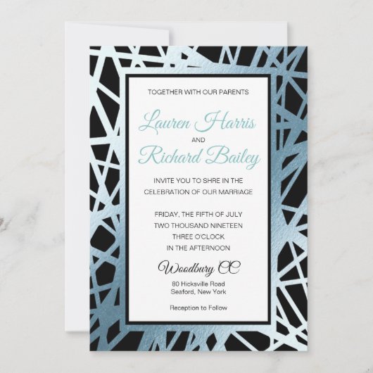 Einladung zur Hochzeitsfeier in Eisblau und schwar (Vorderseite)