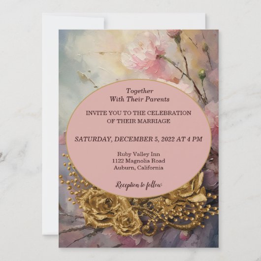 Einladung zur Hochzeitsfeier in Farbe und Gold (Rückseite)