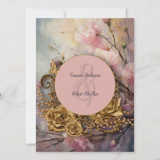 Einladung zur Hochzeitsfeier in Farbe und Gold (Vorderseite)