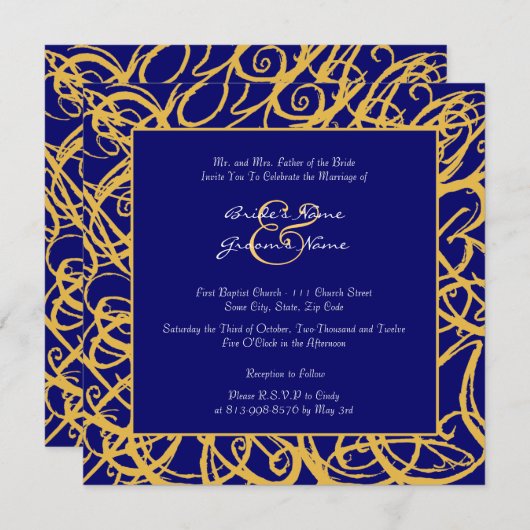 Einladung zur Hochzeitsfeier in Gelb und Blau (Vorne/Hinten)