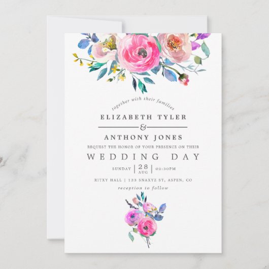 Einladung zur Hochzeitsfeier in heißen Rosa (Vorderseite)