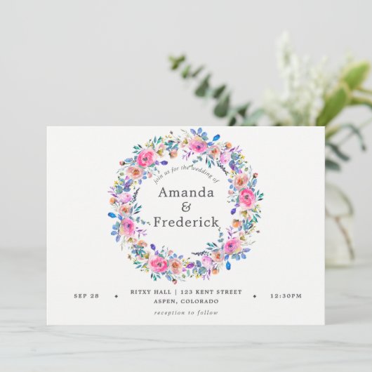 Einladung zur Hochzeitsfeier in heißen Rosa (Stehend Vorderseite)