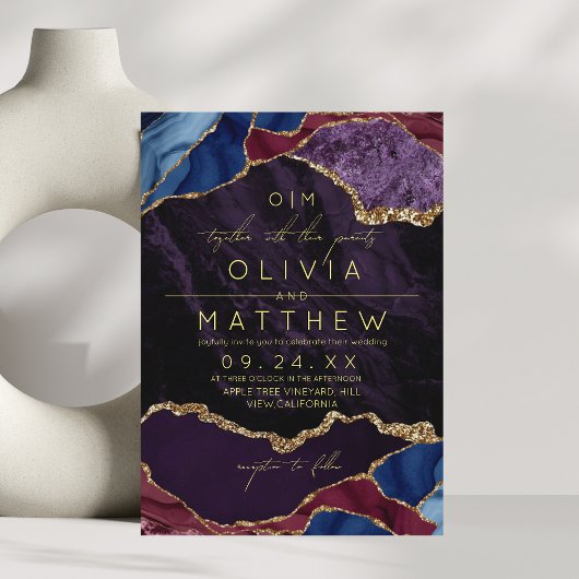Einladung zur Hochzeitsfeier in lila, Burgund und