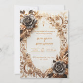Einladung zur Hochzeitsfeier in Luxury Gold und Bl (Vorderseite)