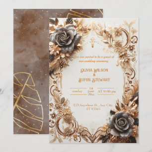 Einladung zur Hochzeitsfeier in Luxury Gold und Bl