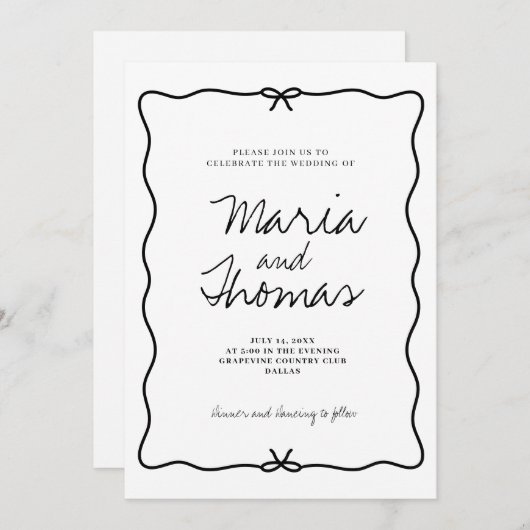 Einladung zur Hochzeitsfeier in moderner Handarbei (Vorne/Hinten)