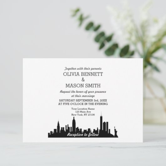 Einladung zur Hochzeitsfeier in New York City Skyl (Stehend Vorderseite)