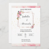 Einladung zur Hochzeitsfeier in Pink Floral (Vorne/Hinten)