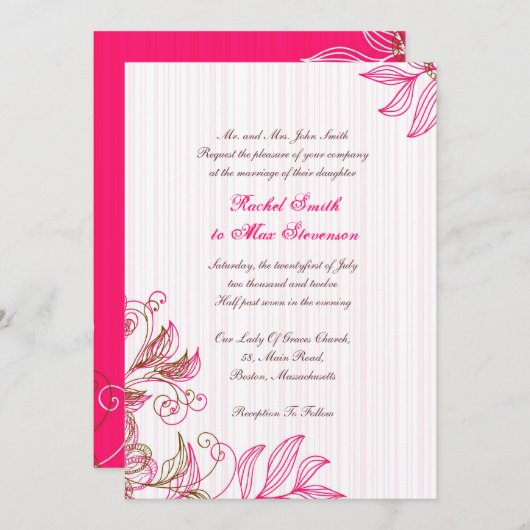 Einladung zur Hochzeitsfeier in Pink und Brown (Vorne/Hinten)