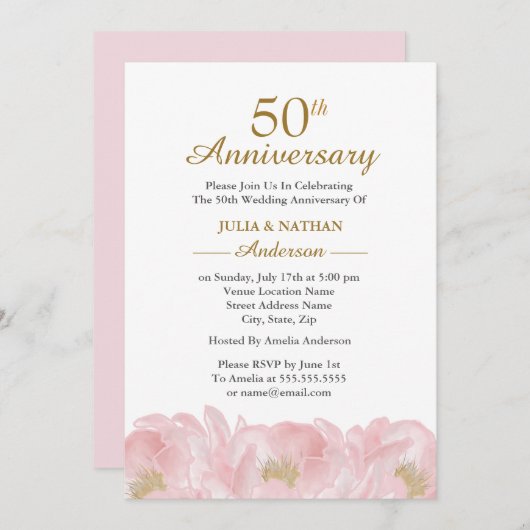 Einladung zur Hochzeitsfeier in Rosa (Vorne/Hinten)