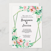 Einladung zur Hochzeitsfeier in Rosa und Grün (Vorne/Hinten)