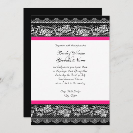 Einladung zur Hochzeitsfeier in Schwarz-Pink (Vorne/Hinten)