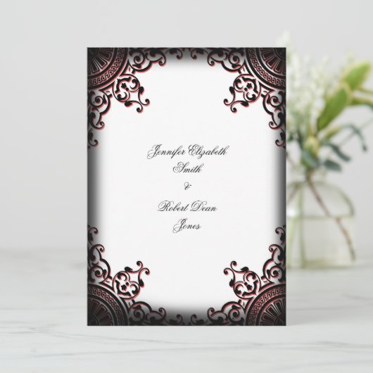 Einladung zur Hochzeitsfeier in Schwarz und Rot-Go (Stehend Vorderseite)