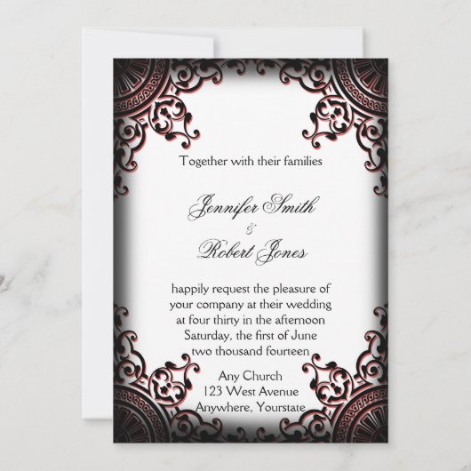 Einladung zur Hochzeitsfeier in Schwarz und Rot-Go (Rückseite)