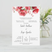 Einladung zur Hochzeitsfeier in Spanisch-Rote Blum (Stehend Vorderseite)