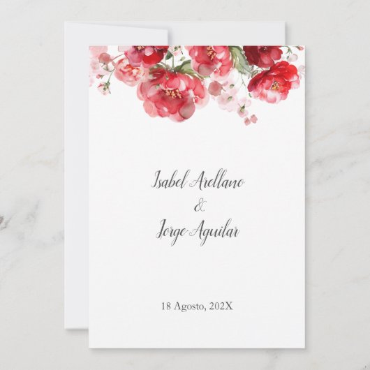 Einladung zur Hochzeitsfeier in Spanisch-Rote Blum (Rückseite)