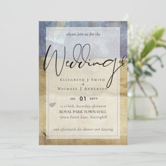 Einladung zur Hochzeitsfeier in Urban Navy Moderne (Stehend Vorderseite)