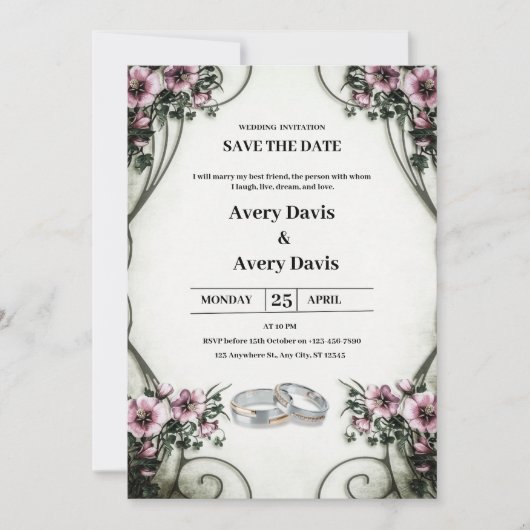 Einladung zur Hochzeitsfeier in Weiß und Beige (Vorderseite)