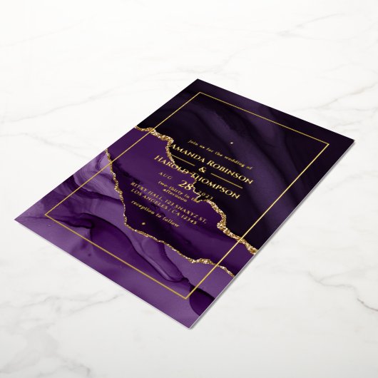 Einladung zur Hochzeitsfeier lila und Gold Agate (Gedreht)