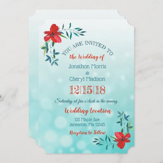 Einladung zur Hochzeitsfeier mit Aquamariner und r (Vorne/Hinten)