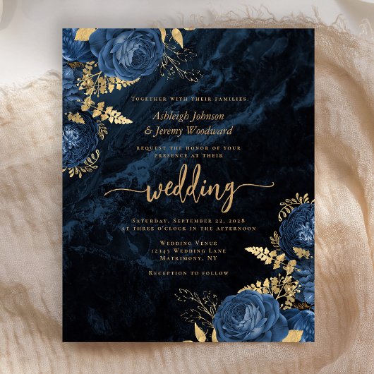 Einladung zur Hochzeitsfeier mit blauem Gold