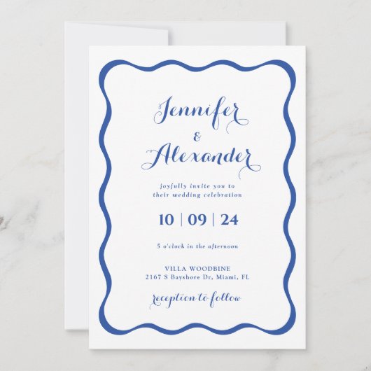 Einladung zur Hochzeitsfeier mit blauem Rahmen (Vorderseite)