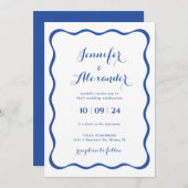 Einladung zur Hochzeitsfeier mit blauem Rahmen (Vorne/Hinten)