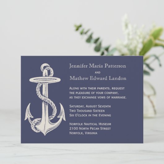 Einladung zur Hochzeitsfeier mit blauem und Elfenb (Stehend Vorderseite)