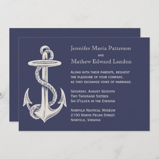 Einladung zur Hochzeitsfeier mit blauem und Elfenb (Vorne/Hinten)