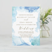 Einladung zur Hochzeitsfeier mit blauem Wasser (Stehend Vorderseite)