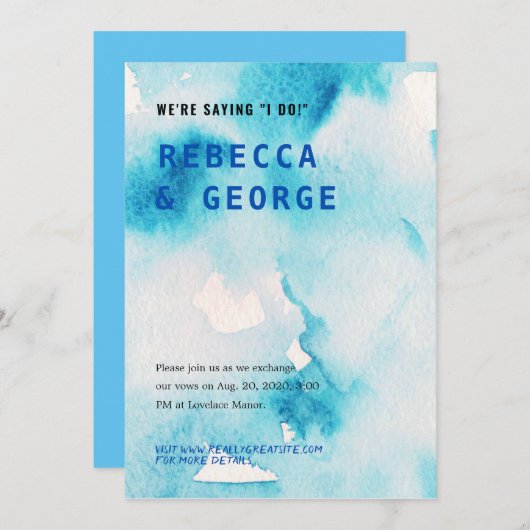 Einladung zur Hochzeitsfeier mit blauem Wasser (Vorne/Hinten)