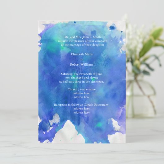 Einladung zur Hochzeitsfeier mit blauem Wasser (Stehend Vorderseite)