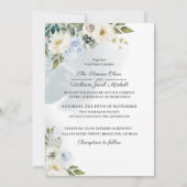 Einladung zur Hochzeitsfeier mit blauer Blume (Vorderseite)