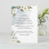 Einladung zur Hochzeitsfeier mit blauer Blume (Stehend Vorderseite)